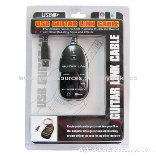 Guitar to USB Interface Link Cable, PC/Mac Recording (Black)